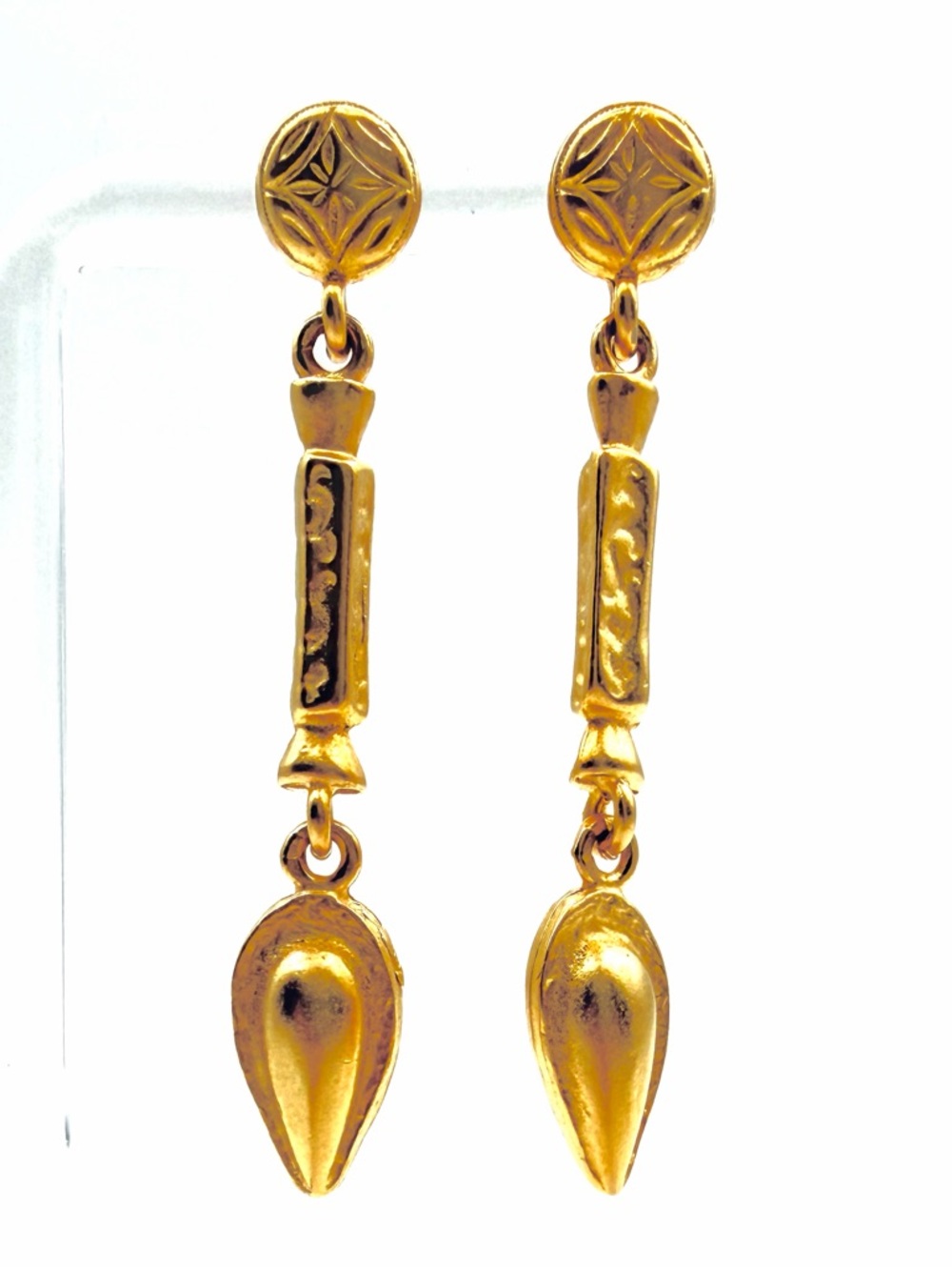 Vintage Gold Tone Drop Earrings Art Deco Style Dangle Statement Earrings
